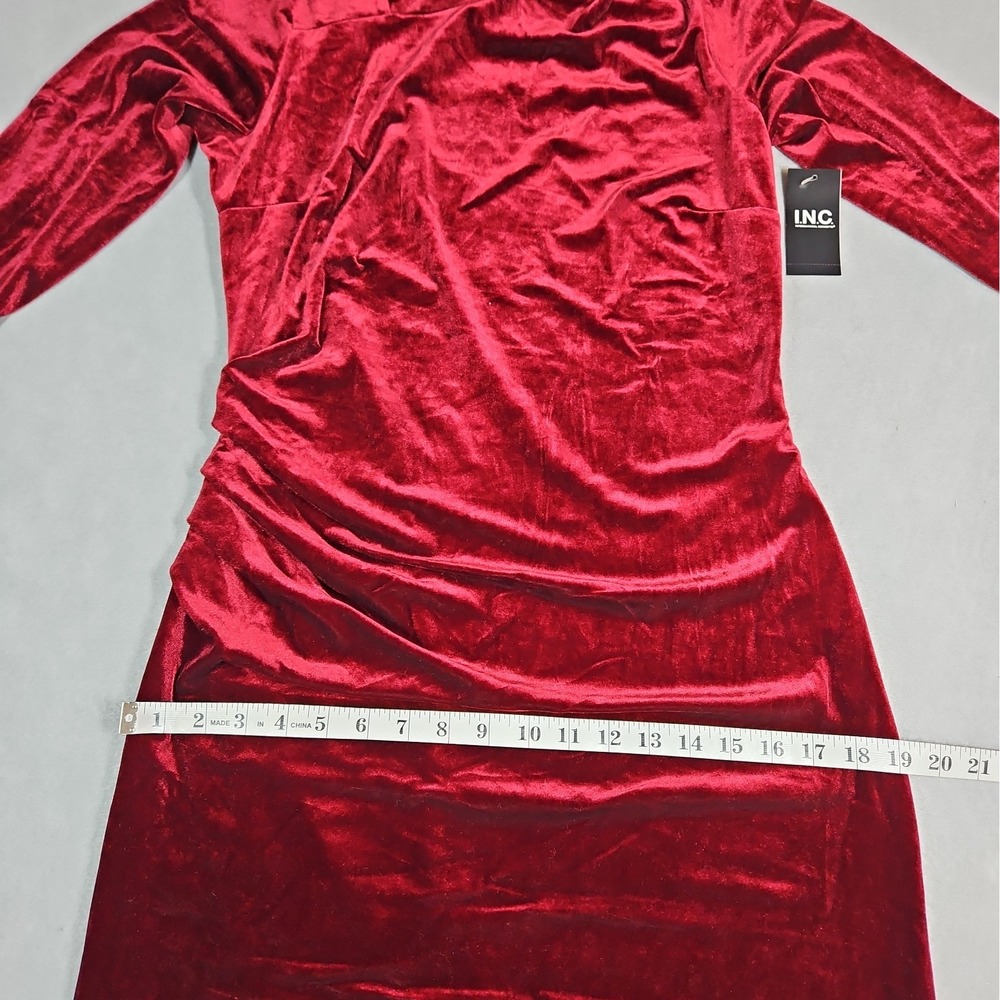 INC Womens Red Velour Long Sleeve Bodycon Dress Size Large NWT - Picture 11 of 12